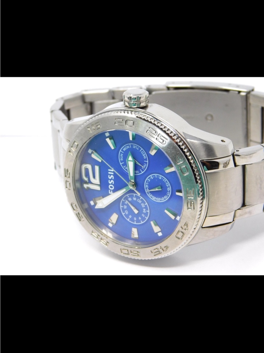 Fossil Men's Watch BQ1164 Blue Dial Stainless Steel 5 ATM Size 8" - Picture 4 of 10